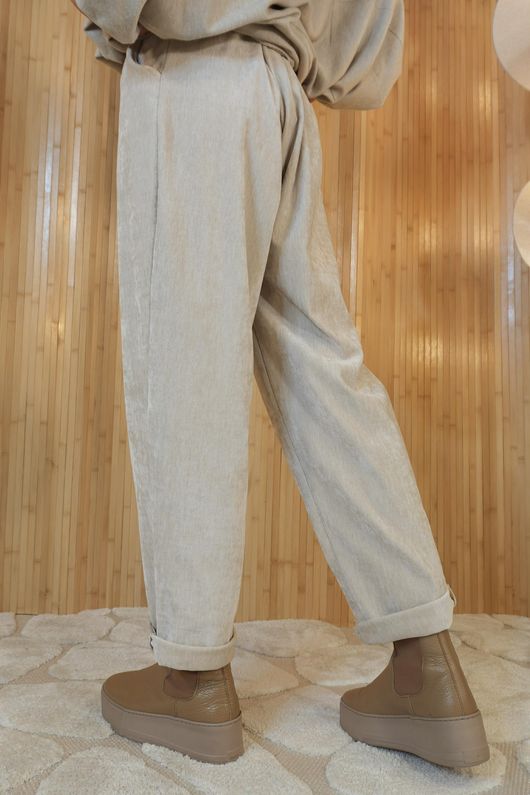 Stretch Velour Tapered Pant Stone /12=